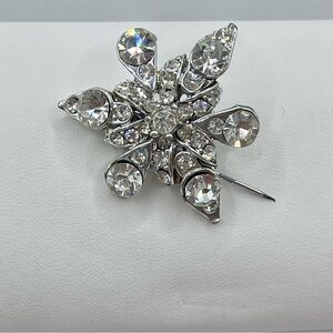 Elegant Silver and Diamond Style Crystal Brooch Snowflake Vintage